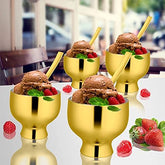 High Grade Stainless Steel Ice Cream Bowl Set With Gold PVD Coating - 4 Pcs Forte, 8.7 Cm | 4 Ice Cream Bowls With 4 Spoons